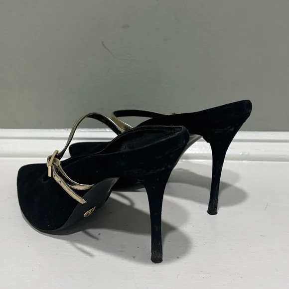 Michael Kors Black Suede Mule Heels with Gold Straps-size 11 - Picture 9 of 9